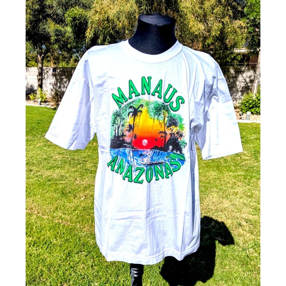 Vtg 1990s Rio Amazonas Preserva Tourist T-Shirt Sz L Peru Brasil Columbia NOS